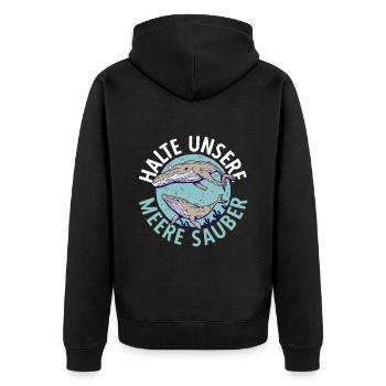 Saubere Meere Umweltschutz Planet Ozean Meer - Unisex Premium Bio Zip Hoodie - Schwarz - Hinten - Nico (187cm)