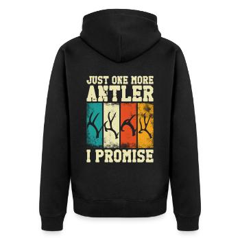 Buck Deer Hunting Hunter Vintage - Unisex Premium Bio Zip Hoodie - Schwarz - Hinten - Nico (187cm)