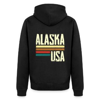 Retro Vintage Alaska - Unisex Premium Organic Zip Hoodie - black - Back - Nico (187cm)