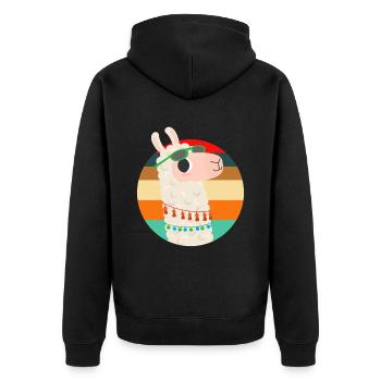 Lama Alpaka - Unisex Premium Bio Zip Hoodie - Schwarz - Hinten - Nico (187cm)