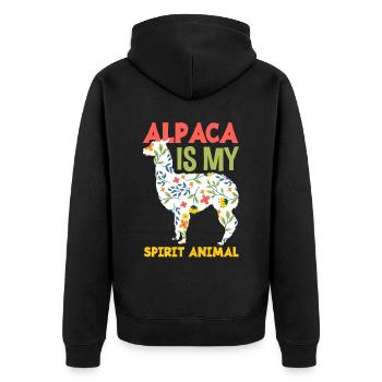 Alpaka Blumen Tier Geschenk - Unisex Premium Bio Zip Hoodie - Schwarz - Hinten - Nico (187cm)