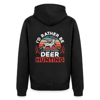 Buck Deer Hunting Hunter Vintage - Unisex Premium Bio Zip Hoodie - Schwarz - Hinten - Nico (187cm)