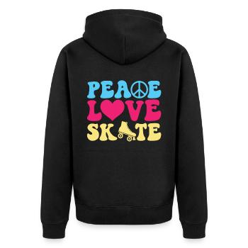 Peace Love Skate - Rollschuhlaufen - Unisex Premium Bio Zip Hoodie - Schwarz - Hinten - Nico (187cm)