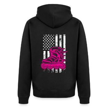 American Roller Girl - Rollschuhlaufen - Unisex Premium Bio Zip Hoodie - Schwarz - Hinten - Nico (187cm)