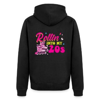 Rollin Into My 20s - 20. Geburtstag Rollschuh - Unisex Premium Bio Zip Hoodie - Schwarz - Hinten - Nico (187cm)