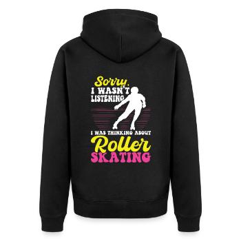 Ich Habe Über Rollschuhlaufen Nachgedacht - Skater - Unisex Premium Bio Zip Hoodie - Schwarz - Hinten - Nico (187cm)