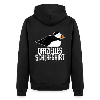 Puffin Schlafshirt Puffins - Unisex Premium Bio Zip Hoodie - Schwarz - Hinten - Nico (187cm)