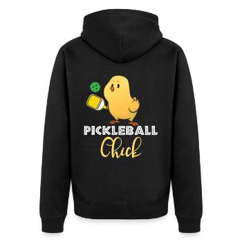 Pickleball-Chic, Pickleball-Spieler - Unisex Premium Bio Zip Hoodie - Schwarz - Hinten - Nico (187cm)