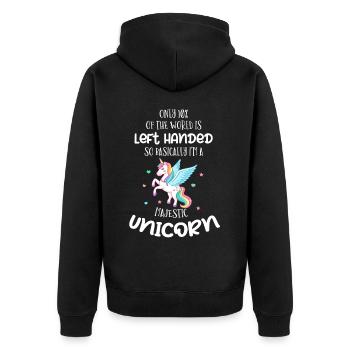 Linkshänder Einhorn - Unisex Premium Bio Zip Hoodie - Schwarz - Hinten - Nico (187cm)