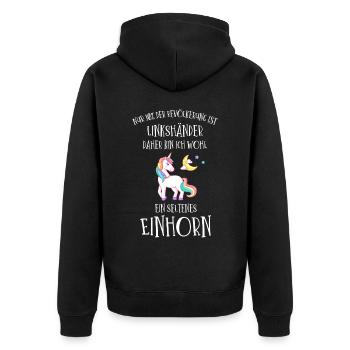 Linkshänder Einhorn - Unisex Premium Bio Zip Hoodie - Schwarz - Hinten - Nico (187cm)