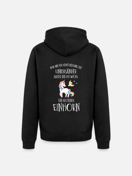 Linkshänder Einhorn - Unisex Premium Bio Zip Hoodie - Schwarz