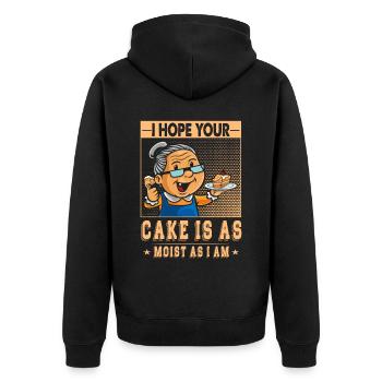 I hope your cake is as juicy as I am for - Unisex Premium Organic Zip Hoodie - black - Back - Nico (187cm)