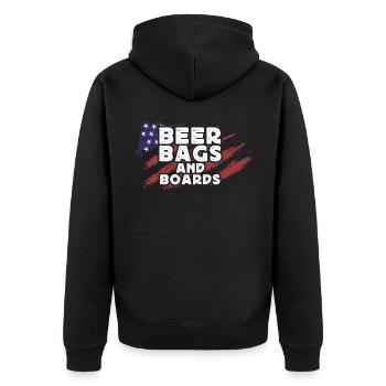 Cornhole, Sitzsack, Sitzsack Werfen - Unisex Premium Bio Zip Hoodie - Schwarz - Hinten - Nico (187cm)