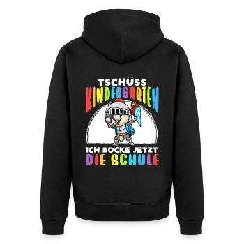 Schulkind Einschulung Ritter - Unisex Premium Bio Zip Hoodie - Schwarz - Hinten - Nico (187cm)