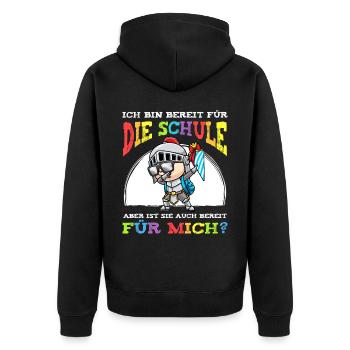 Schulkind Einschulung Ritter - Unisex Premium Bio Zip Hoodie - Schwarz - Hinten - Nico (187cm)