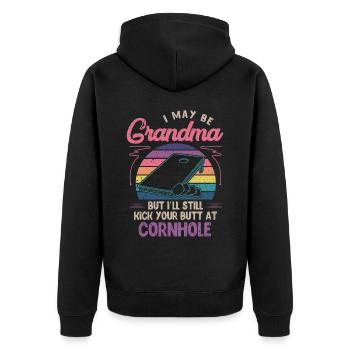 Cornhole, Sitzsack, Sitzsack Werfen - Unisex Premium Bio Zip Hoodie - Schwarz - Hinten - Nico (187cm)
