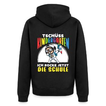 Schulkind Einschulung Astronaut - Unisex Premium Bio Zip Hoodie - Schwarz - Hinten - Nico (187cm)