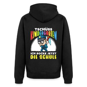 Schulkind Einschulung Polizei - Unisex Premium Bio Zip Hoodie - Schwarz - Hinten - Nico (187cm)