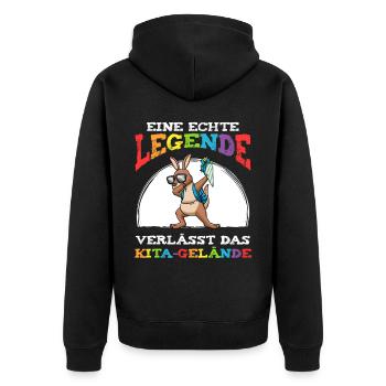 Schulkind Einschulung Känguru - Unisex Premium Bio Zip Hoodie - Schwarz - Hinten - Nico (187cm)