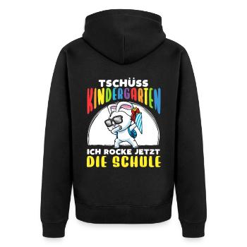 Schulkind Einschulung Hase - Unisex Premium Bio Zip Hoodie - Schwarz - Hinten - Nico (187cm)