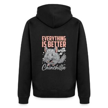 Chinchillas alles besser mit Wollmaus Chinchilla - Unisex Premium Bio Zip Hoodie - Schwarz - Hinten - Nico (187cm)