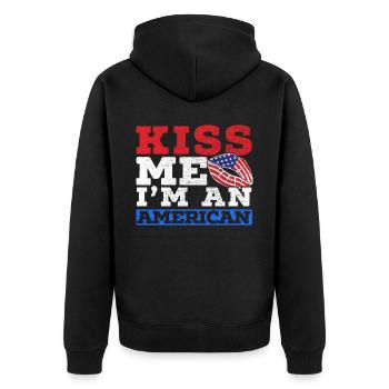 Kiss Me I'm An American USA Constitution Day - Unisex Premium Organic Zip Hoodie - black - Back - Nico (187cm)