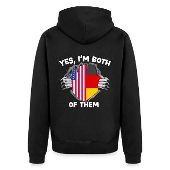 Ja, ich bin beide USA Deutschland von Steuben Day - Unisex Premium Bio Zip Hoodie - Schwarz - Hinten - Nico (187cm)