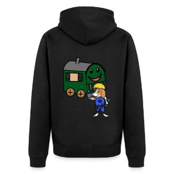 Bauwagen Handwerker Handwerk Zimmermann Hütte - Unisex Premium Bio Zip Hoodie - Schwarz - Hinten - Nico (187cm)