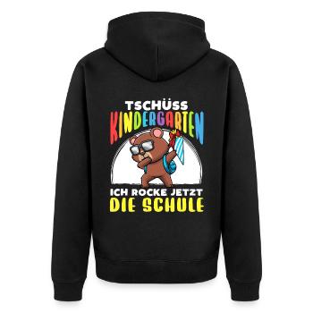 Schulkind Einschulung Bär - Unisex Premium Bio Zip Hoodie - Schwarz - Hinten - Nico (187cm)