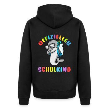 Schulkind Einschulung Delfin - Unisex Premium Bio Zip Hoodie - Schwarz - Hinten - Nico (187cm)