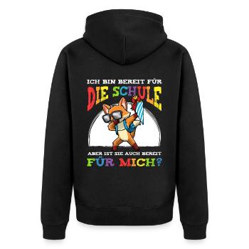 Schulkind Einschulung Fuchs - Unisex Premium Bio Zip Hoodie - Schwarz - Hinten - Nico (187cm)