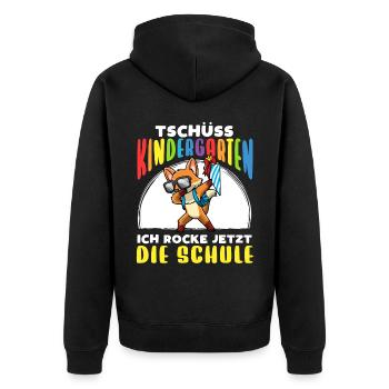 Schulkind Einschulung Fuchs - Unisex Premium Bio Zip Hoodie - Schwarz - Hinten - Nico (187cm)