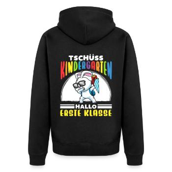 Schulkind Einschulung Hase - Unisex Premium Bio Zip Hoodie - Schwarz - Hinten - Nico (187cm)