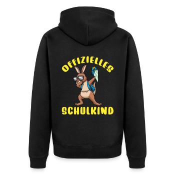 Schulkind Einschulung Känguru - Unisex Premium Bio Zip Hoodie - Schwarz - Hinten - Nico (187cm)