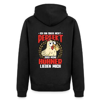 Huhn Hühner - Unisex Premium Bio Zip Hoodie - Schwarz - Hinten - Nico (187cm)