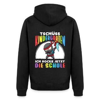 Schulkind Einschulung Ninja - Unisex Premium Bio Zip Hoodie - Schwarz - Hinten - Nico (187cm)
