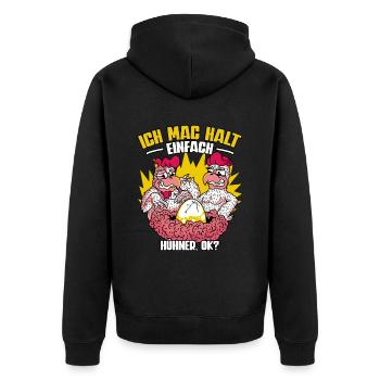 Huhn Hühner - Unisex Premium Bio Zip Hoodie - Schwarz - Hinten - Nico (187cm)