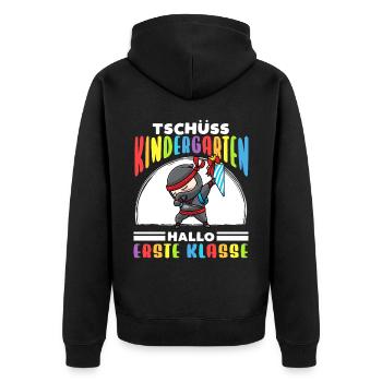Schulkind Einschulung Ninja - Unisex Premium Bio Zip Hoodie - Schwarz - Hinten - Nico (187cm)