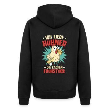 Huhn Ich Liebe Hühner Die Kacken Frühstück - Unisex Premium Bio Zip Hoodie - Schwarz - Hinten - Nico (187cm)