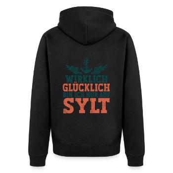 Sylt - Unisex Premium Bio Zip Hoodie - Schwarz - Hinten - Nico (187cm)