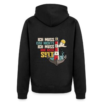 Sylt - Unisex Premium Bio Zip Hoodie - Schwarz - Hinten - Nico (187cm)