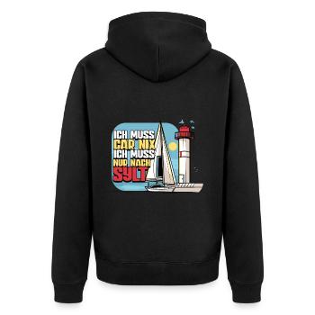 Sylt - Unisex Premium Bio Zip Hoodie - Schwarz - Hinten - Nico (187cm)