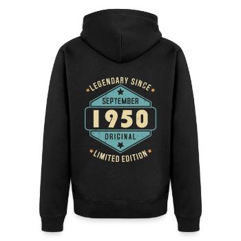 Septembre 1950 Vintage Retro Anniversaire - Veste à capuche bio Premium Unisexe - noir - Dos - Nico (187cm)