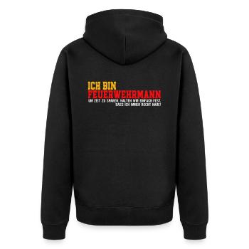 Ich bin Feuerwehrmann Feuerwehr - Unisex Premium Bio Zip Hoodie - Schwarz - Hinten - Nico (187cm)
