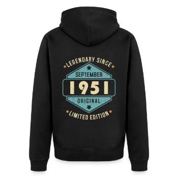 Septembre 1951 Vintage Retro Anniversaire - Veste à capuche bio Premium Unisexe - noir - Dos - Nico (187cm)