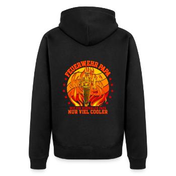 Feuerwehr Papa Feuerwehrmann - Unisex Premium Bio Zip Hoodie - Schwarz - Hinten - Nico (187cm)