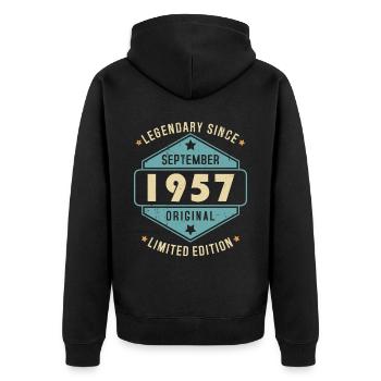 Septembre 1957 Vintage Retro Anniversaire - Veste à capuche bio Premium Unisexe - noir - Dos - Nico (187cm)