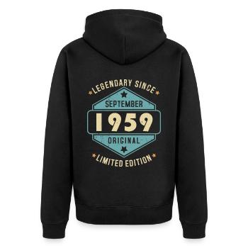 Septembre 1959 Vintage Retro Anniversaire - Veste à capuche bio Premium Unisexe - noir - Dos - Nico (187cm)