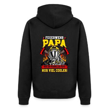 Feuerwehr Papa Feuerwehrmann - Unisex Premium Bio Zip Hoodie - Schwarz - Hinten - Nico (187cm)