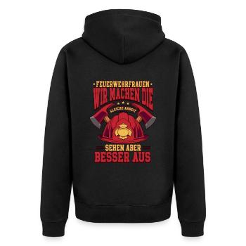 Feuerwehrfrauen Feuerwehrfrau - Unisex Premium Bio Zip Hoodie - Schwarz - Hinten - Nico (187cm)